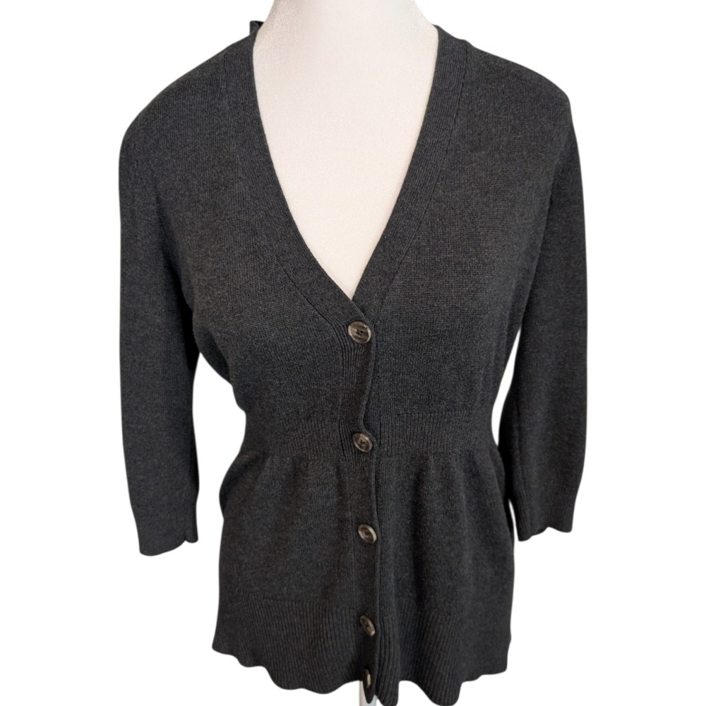 Ann Taylor Charcoal Gray Wool Blend Empire Waist V-Neck Cardigan Sweater M